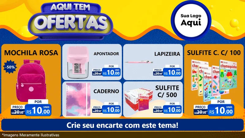 Modelo de TV para TV Horizontal com o tema Aqui Tem Ofertas para Papelaria