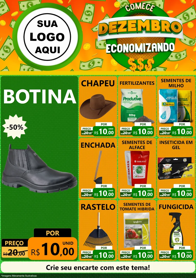 Modelo de Encarte para Encarte A4 Vertical com o tema Comece Dezembro Economizando para Agropecuária