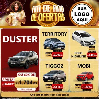 Modelo de Rede Social para Feed Facebook com o tema Fim de Ano de Ofertas para Concessionaria de Carros
