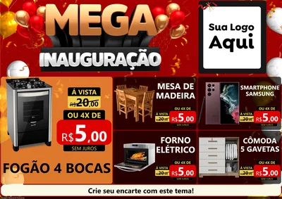 Modelo de Encarte para Encarte A4 Horizontal com o tema Mega Inauguração para Móveis e Eletro