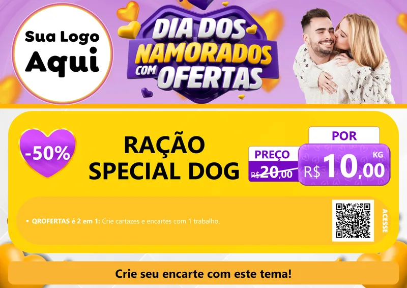 Modelo de Cartaz para Cartaz A4 Horizontal com o tema Dia Dos Namorados Com Ofertas para Pet Shop