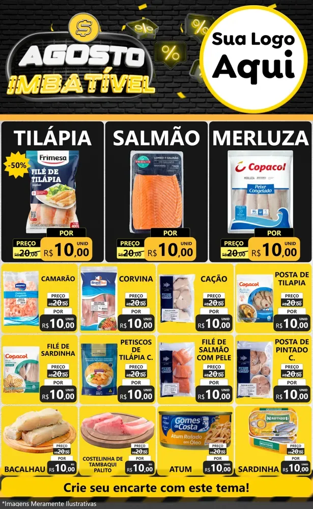 Modelo de Encarte para Encarte Grande com o tema Agosto Imbatível para Peixaria