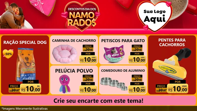 Modelo de TV para TV Horizontal com o tema Descontos Dia dos Namorados para Pet Shop