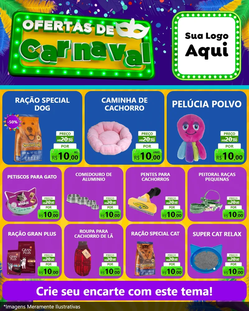 Modelo de Rede Social para Feed Instagram com o tema Ofertas de Carnaval para Pet Shop