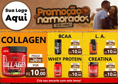 Modelo de Encarte para Encarte A4 Horizontal com o tema Promoção Namorados para Suplementos alimentares