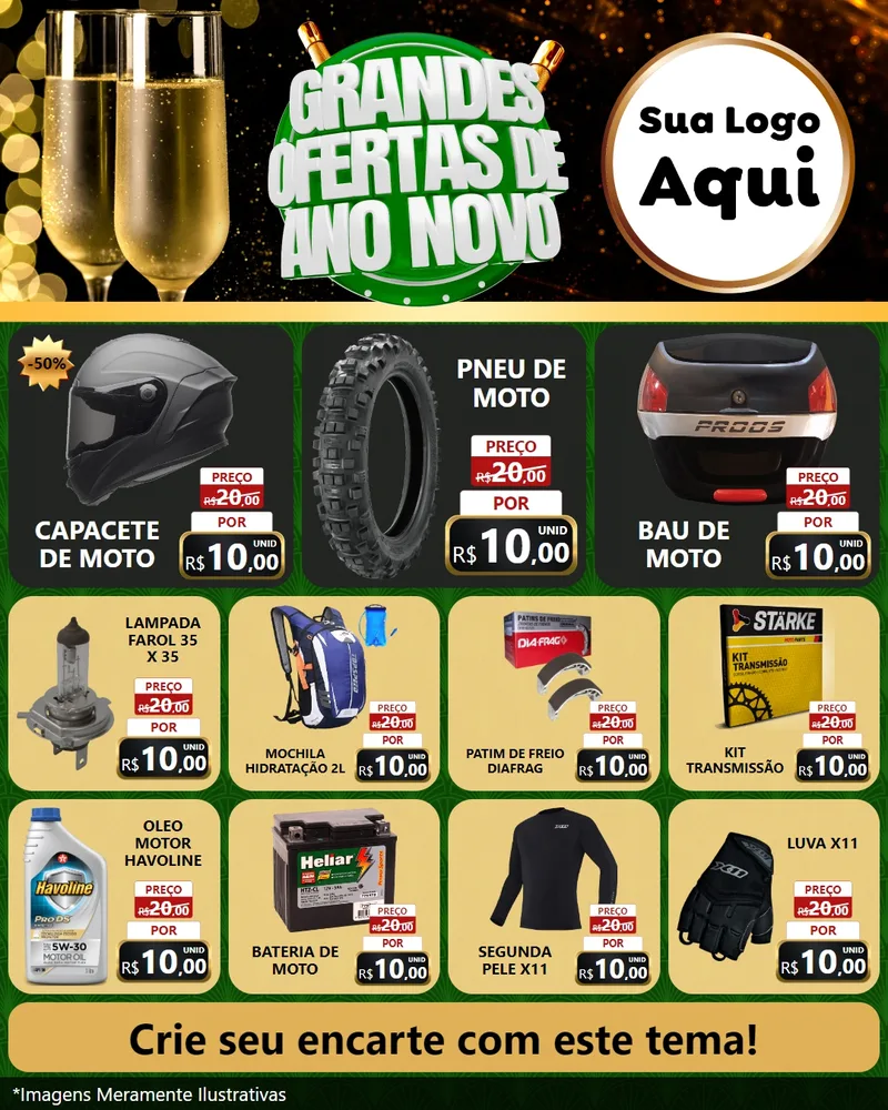 Modelo de Rede Social para Feed Instagram com o tema Grandes Ofertas de Ano Novo para Moto peças