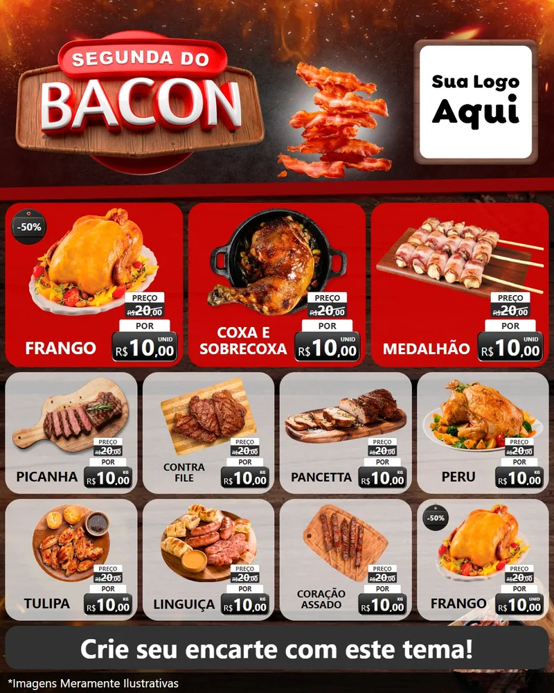 Modelo de Rede Social para Feed Instagram com o tema Segunda do Bacon para Assados