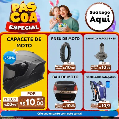 Modelo de Rede Social para Feed Facebook com o tema Páscoa Especial para Moto peças
