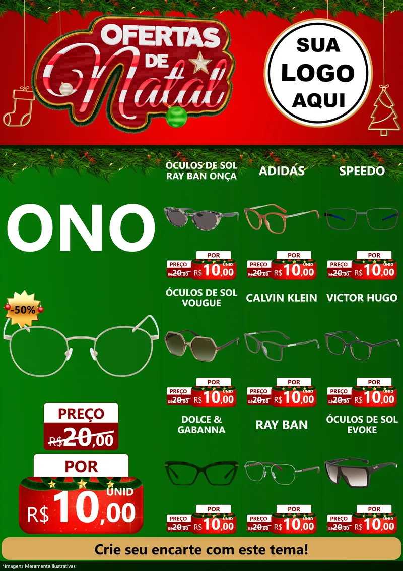 Modelo de Encarte para Encarte A4 Vertical com o tema Ofertas de Natal para Óticas