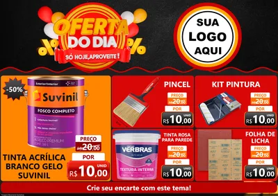 Modelo de Encarte para Encarte A4 Horizontal com o tema Oferta do Dia - Só hoje, Aproveite! para Tintas e Ferramentas