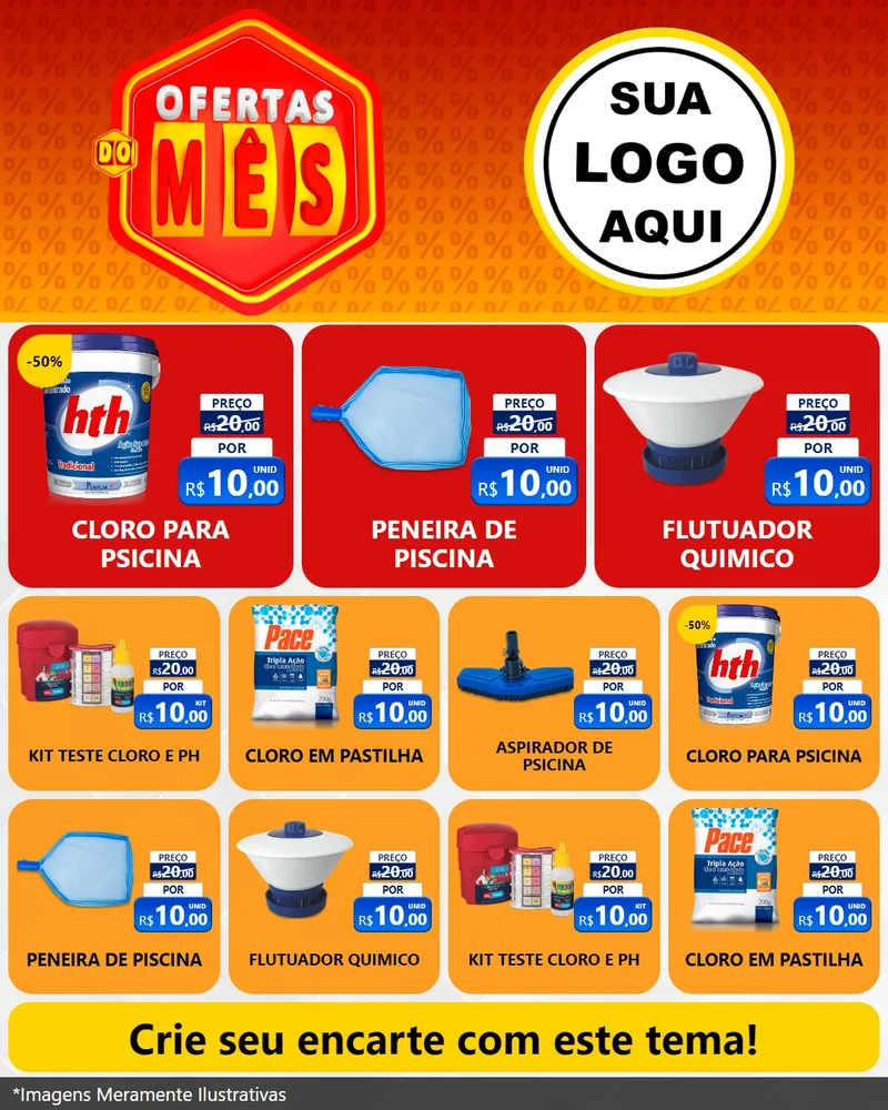Modelo de Rede Social para Feed Instagram com o tema Ofertas do Mês para Produtos para Piscina