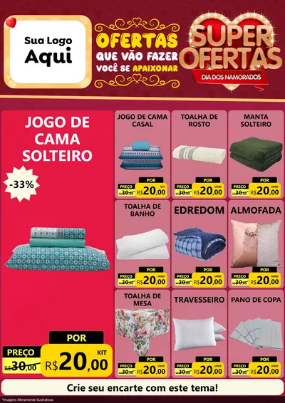 Modelo de Encarte para Encarte A4 Vertical com o tema Dia dos Namorados para Cama, Mesa e Banho