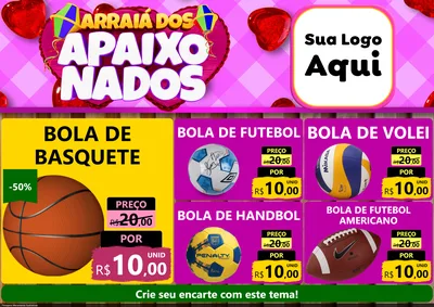 Modelo de Encarte para Encarte A4 Horizontal com o tema Arraiá dos Apaixonados para Artigos Esportivos
