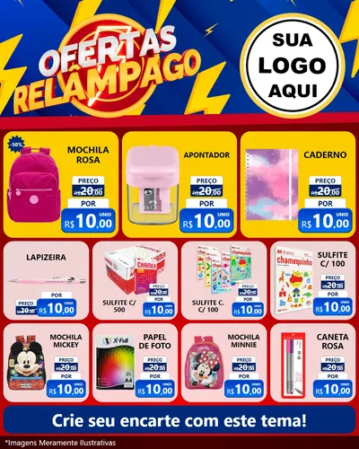 Modelo de Rede Social para Feed Instagram com o tema Ofertas Relâmpago para Papelaria