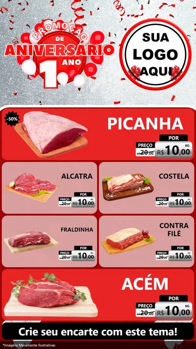 Modelo de TV para TV Vertical com o tema Promoção de Aniversário - 1 Ano para Açougue