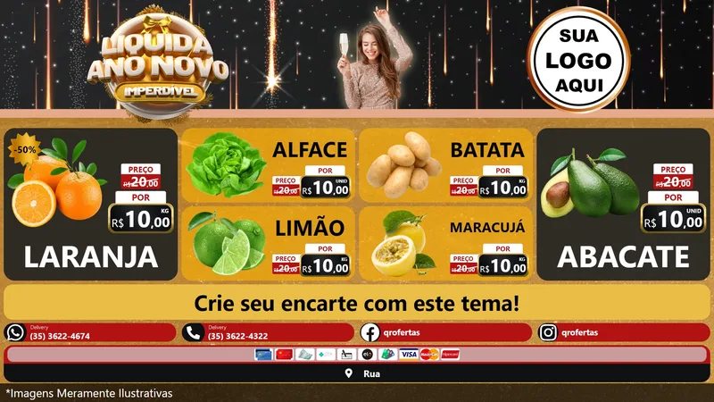 Modelo de TV para TV Horizontal com o tema Liquida Ano Novo Imperdível para Hortifrúti