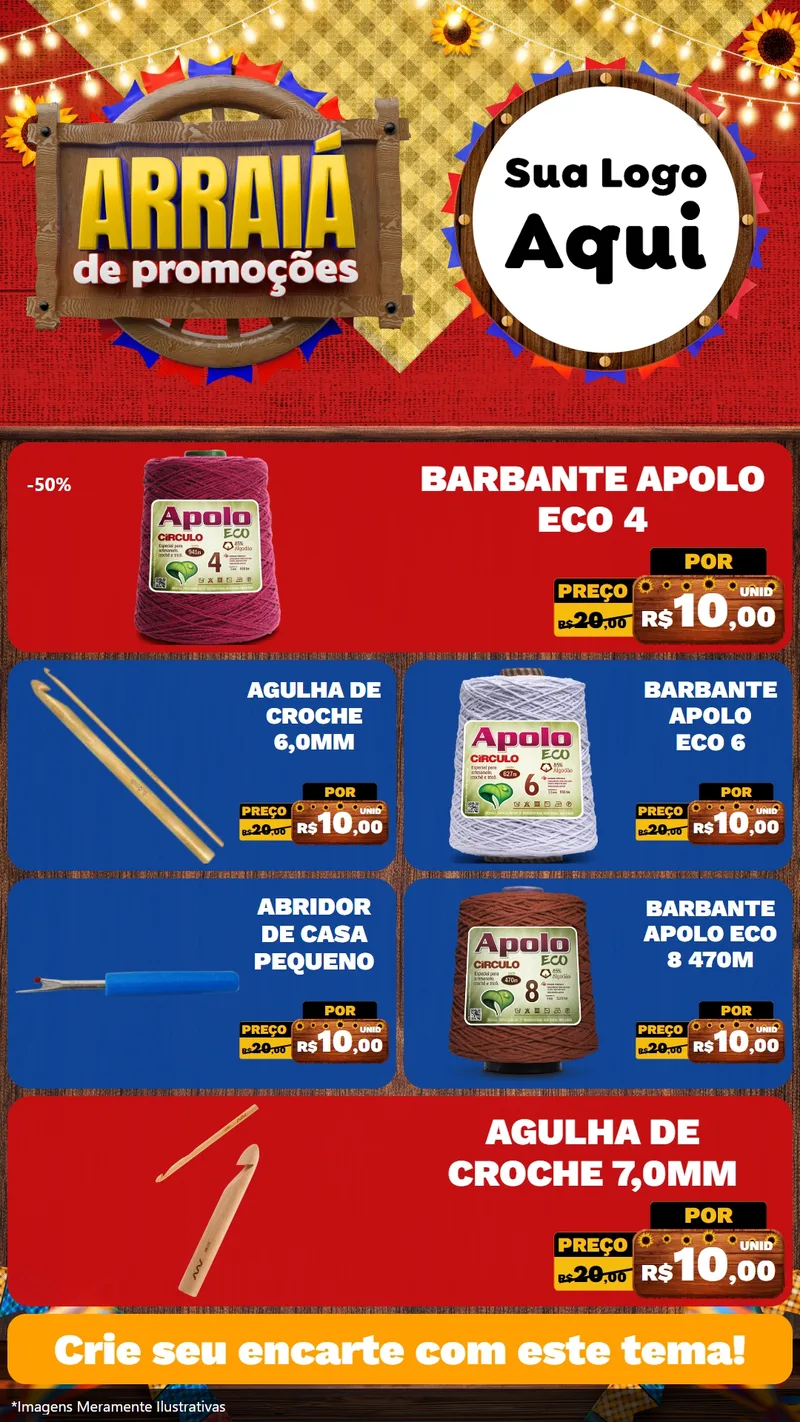 Modelo de TV para TV Vertical com o tema Arraiá de Promoções para Armarinho e Aviamentos