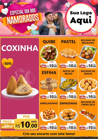 Modelo de Encarte para Encarte A4 Vertical com o tema Especial Dia dos Namorados para Salgadaria