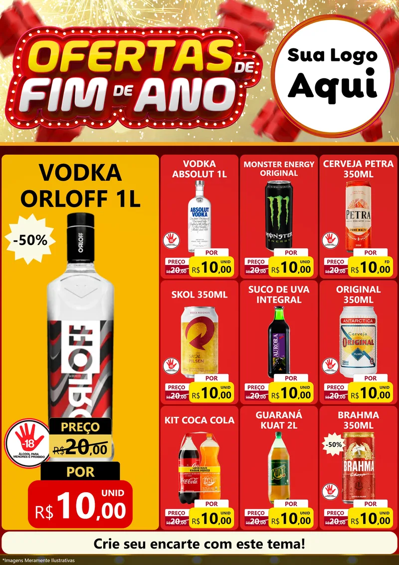 Modelo de Encarte para Encarte A4 Vertical com o tema Ofertas de Fim de Ano para Distribuidora de bebidas