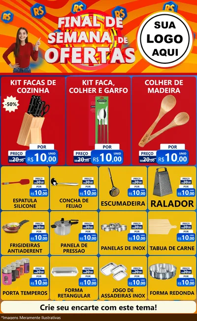 Modelo de Encarte para Encarte Grande com o tema Final de Semana de Ofertas para Utilidades Domésticas