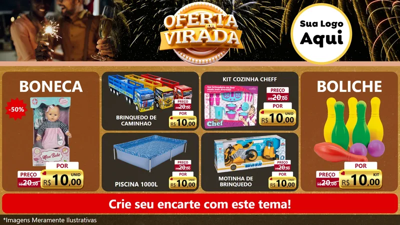 Modelo de TV para TV Horizontal com o tema Oferta da Virada para Brinquedos
