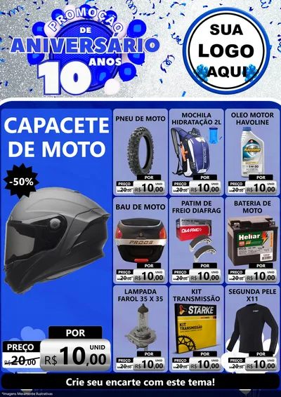 Modelo de Encarte para Encarte A4 Vertical com o tema Promoção de Aniversário - 10 Anos para Moto peças