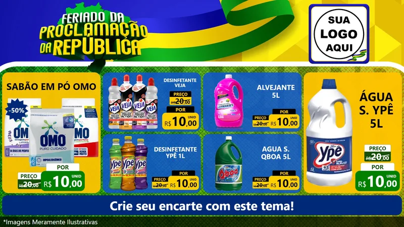 Modelo de TV para TV Horizontal com o tema Feriado da Proclamação da República para Produtos de Limpeza