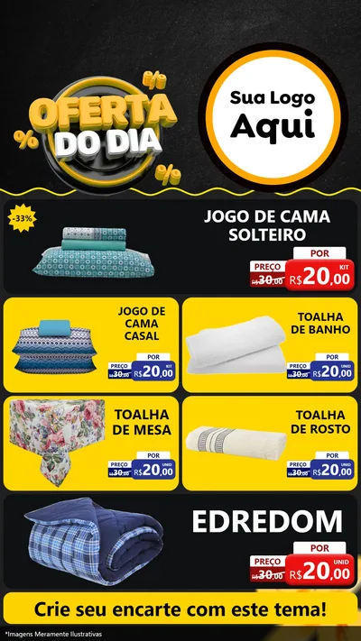 Modelo de TV para TV Vertical com o tema Oferta Do Dia para Cama, Mesa e Banho