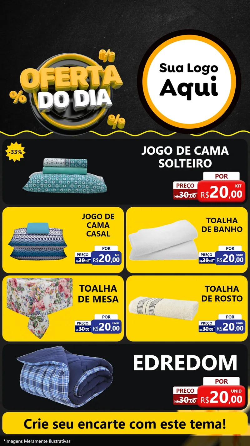 Modelo de TV para TV Vertical com o tema Oferta Do Dia para Cama, Mesa e Banho