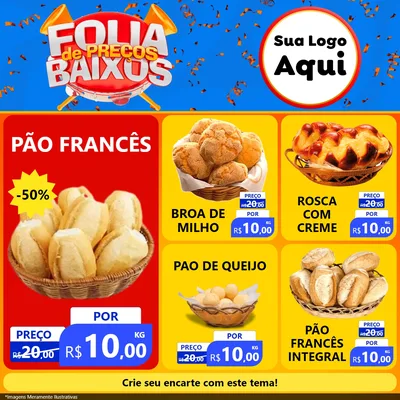 Modelo de Rede Social para Feed Facebook com o tema Folia de Preços Baixos para Padaria