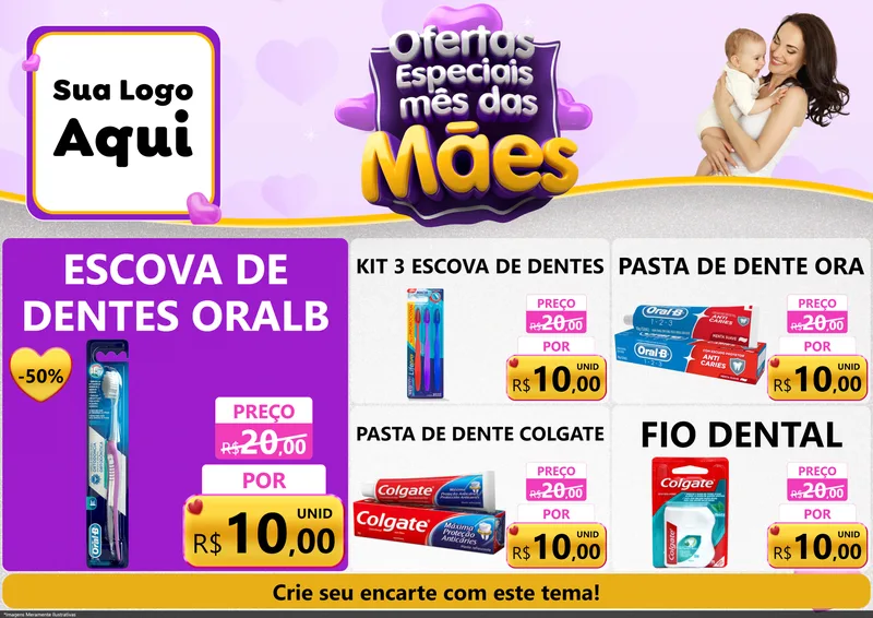 Modelo de Encarte para Encarte A4 Horizontal com o tema Ofertas Especiais - Mês das Mães para Higiene Pessoal