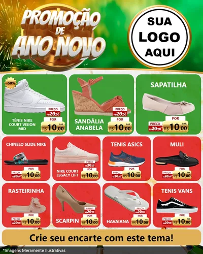 Modelo de Rede Social para Feed Instagram com o tema Promoção de Ano Novo para Calçados