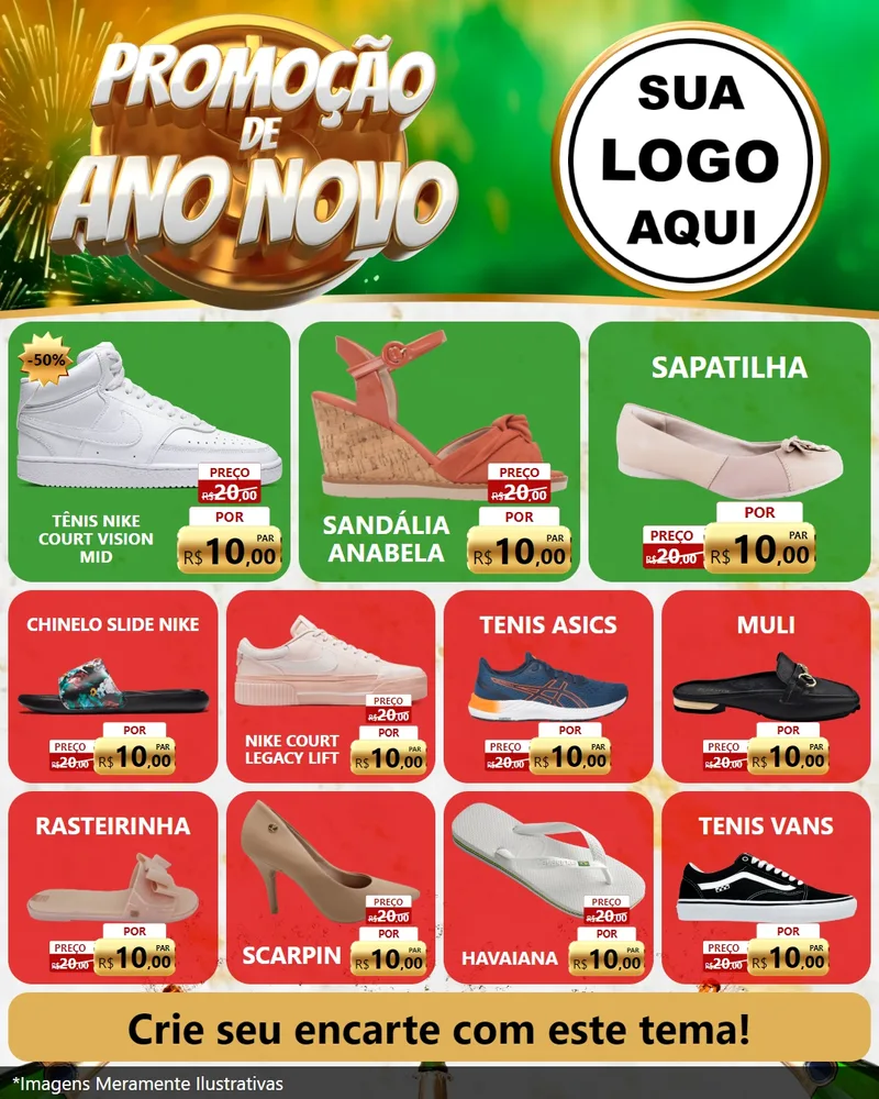 Modelo de Rede Social para Feed Instagram com o tema Promoção de Ano Novo para Calçados