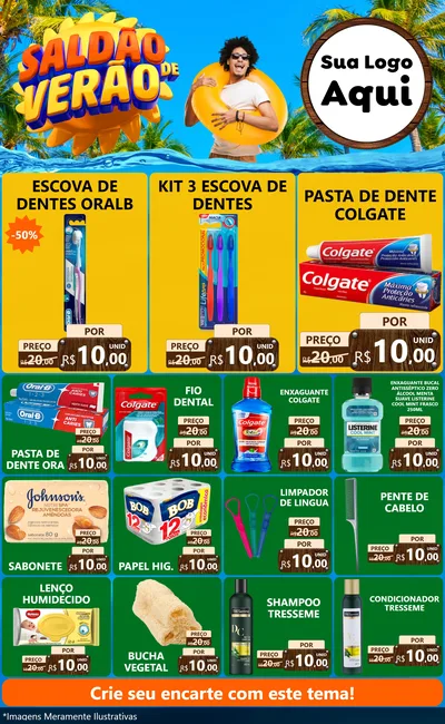 Modelo de Encarte para Encarte Grande com o tema Saldão de Verão para Higiene Pessoal