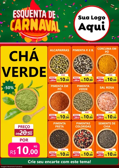Modelo de Encarte para Encarte A4 Vertical com o tema Esquenta de Carnaval para Produtos Naturais