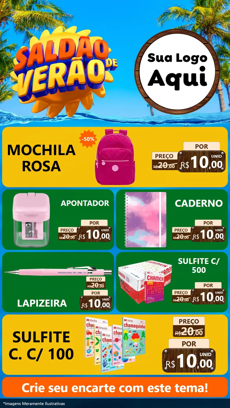 Modelo de TV para TV Vertical com o tema Saldão de Verão para Papelaria