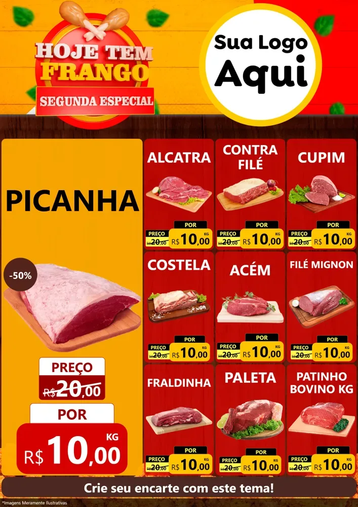 Modelo de Encarte para Encarte A4 Vertical com o tema Hoje tem Frango Segunda Especial para Açougue