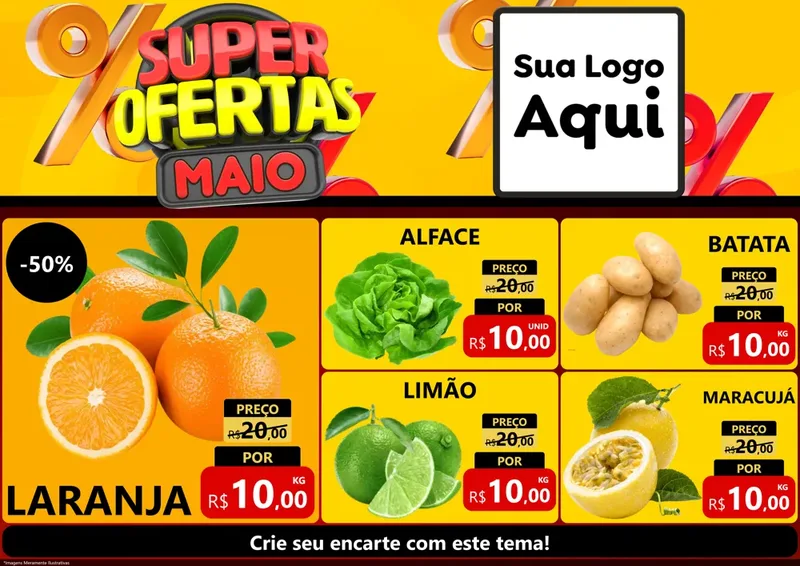 Modelo de Encarte para Encarte A4 Horizontal com o tema Super Ofertas Maio para Hortifrúti