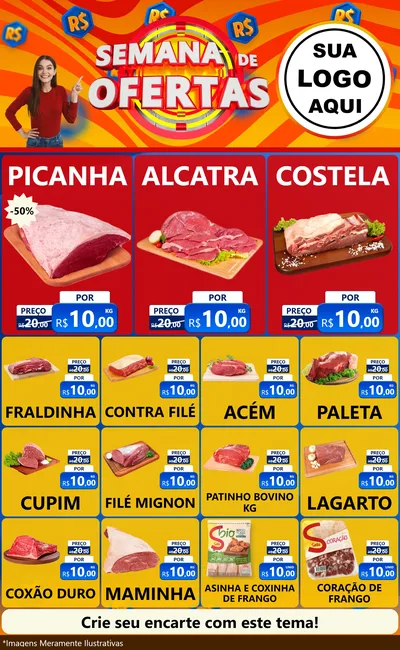 Modelo de Encarte para Encarte Grande com o tema Semana de Ofertas para Açougue