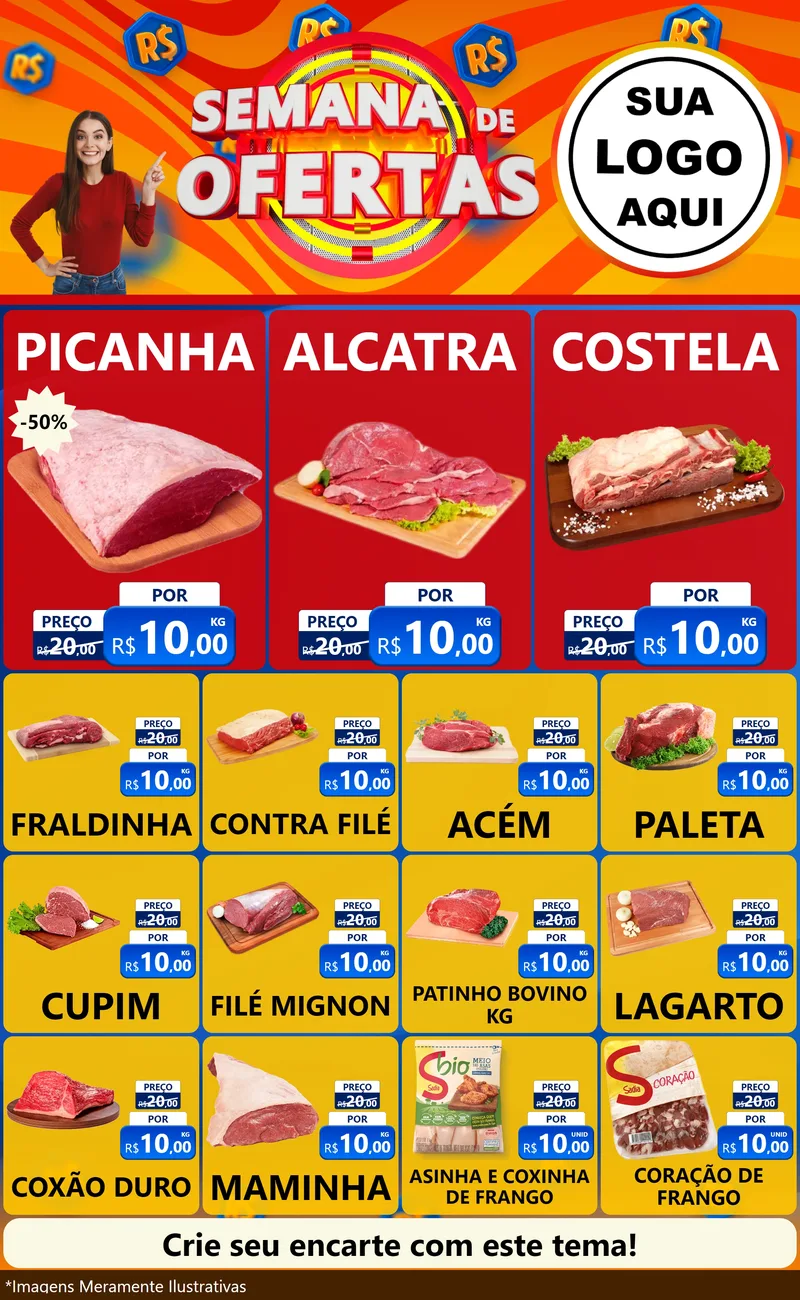 Modelo de Encarte para Encarte Grande com o tema Semana de Ofertas para Açougue