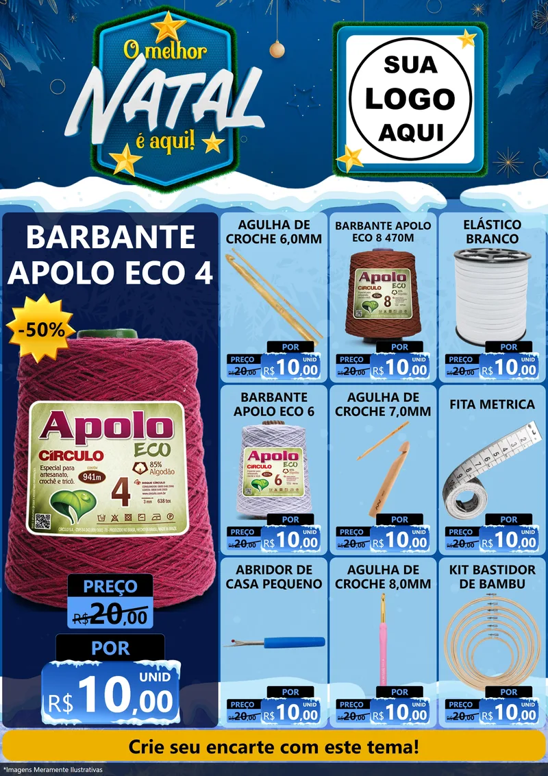 Modelo de Encarte para Encarte A4 Vertical com o tema O Melhor Natal É Aqui! para Armarinho e Aviamentos