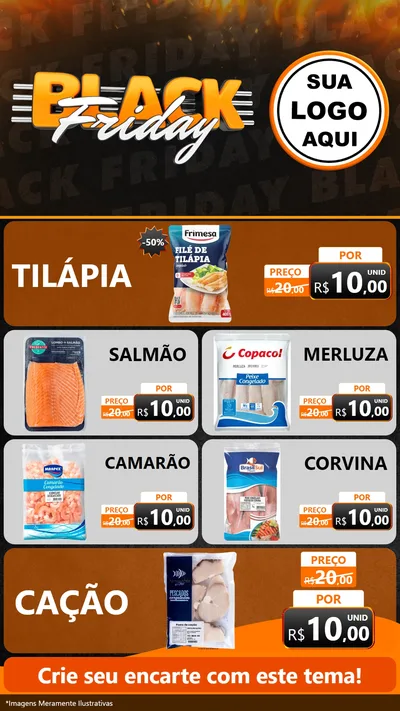 Modelo de TV para TV Vertical com o tema Black Friday para Peixaria