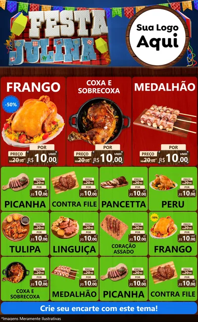 Modelo de Encarte para Encarte Grande com o tema Festa Julina para Assados