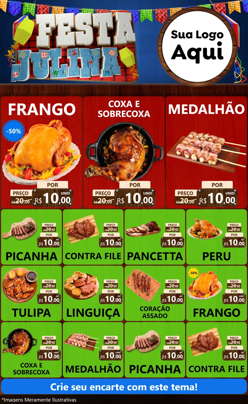 Modelo de Encarte para Encarte Grande com o tema Festa Julina para Assados