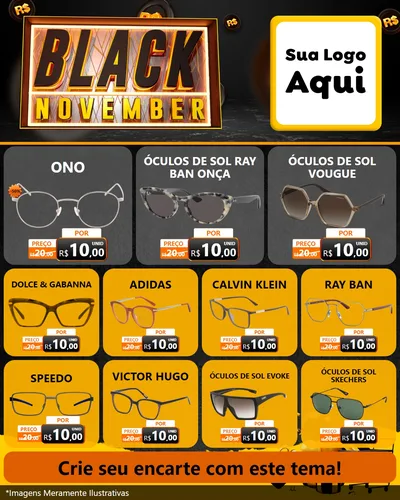 Modelo de Rede Social para Feed Instagram com o tema Black November para Óticas