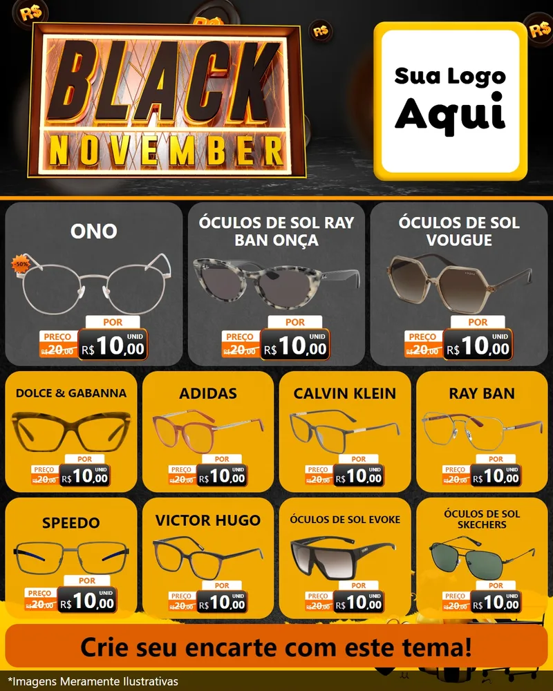 Modelo de Rede Social para Feed Instagram com o tema Black November para Óticas