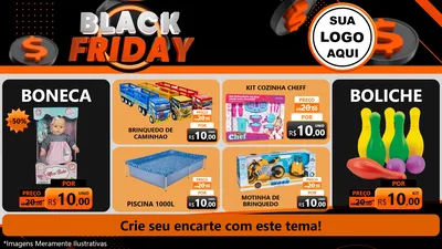 Modelo de TV para TV Horizontal com o tema Black Friday para Brinquedos