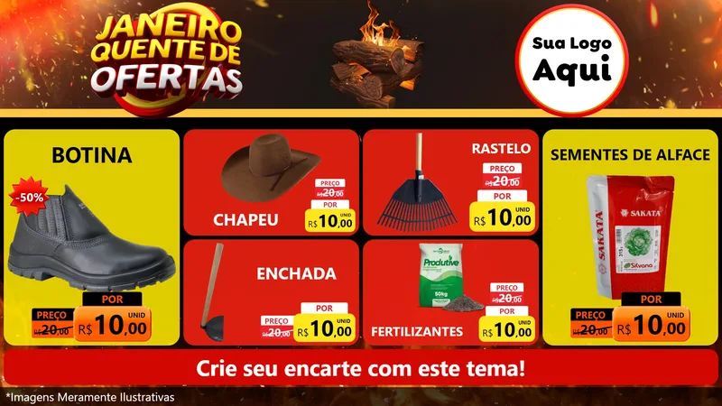 Modelo de TV para TV Horizontal com o tema Janeiro Quente de Ofertas para Agropecuária