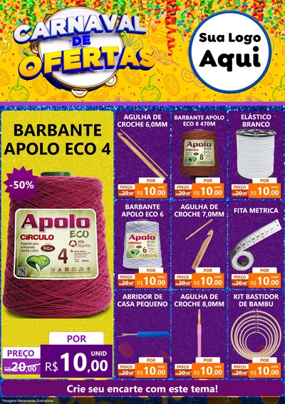 Modelo de Encarte para Encarte A4 Vertical com o tema Carnaval de Ofertas para Armarinho e Aviamentos