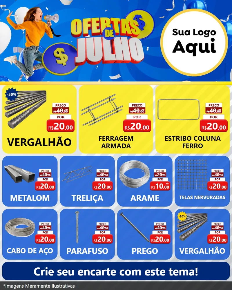 Modelo de Rede Social para Feed Instagram com o tema Ofertas de Julho para Ferragens